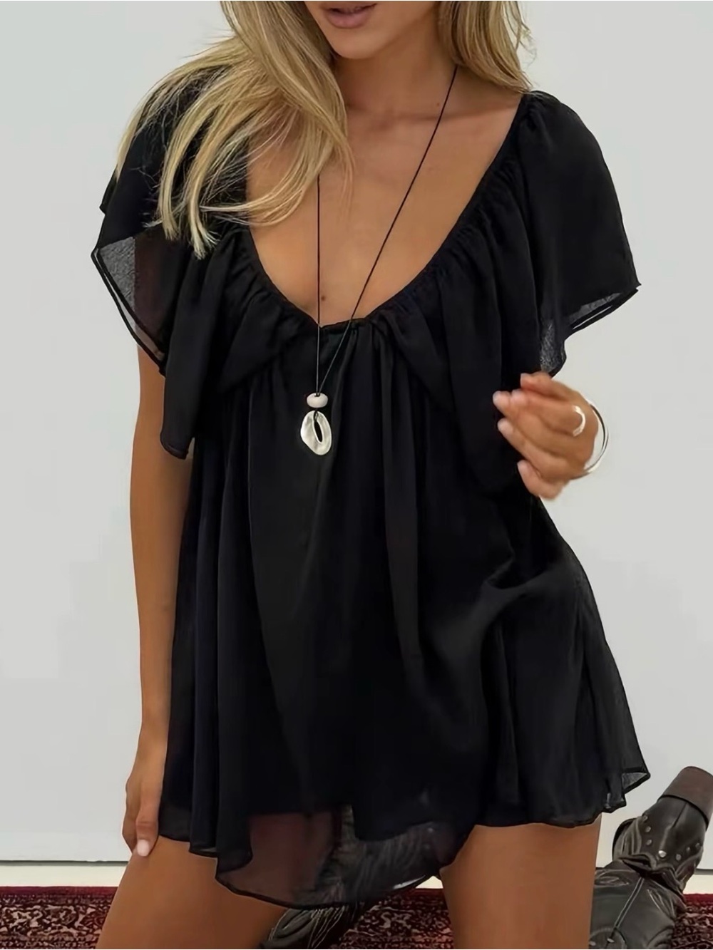Princess Polly Black Flutter-Sleeve V-Neck Romper